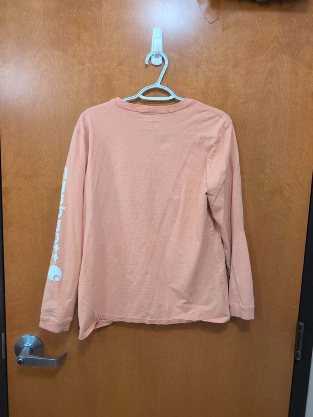 Carhartt Shirt Youth L Loose Fit Salmon Long Sleeve Tee Solid Crew Neck Workwear - Picture 5 of 7